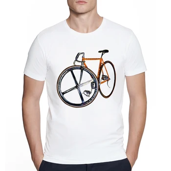 Велосипед с фиксирана Предаването Тениска с Изображение на Колоездач, художник Във винтидж стил, Ежедневни Популярната Художествена Велосипедна Мъжки t-shirt, Олдскульные Тениски С къс ръкав