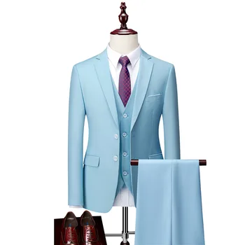 Елегантен мъжки костюм от 3 теми, блейзери, панталони, жилетка, Новост 2023 г., бизнес мъжки ежедневни бутик, обикновен сватбен костюм, палто, панталони