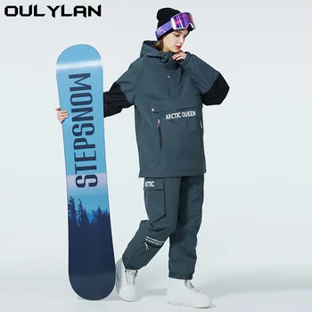 Комплект ски костюм OULYLAN за жени и мъже, зимна топла удебелена водоустойчив ветрозащитная ски облекло, костюм с качулка, якета, панталони, комплект