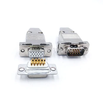 10шт DB15 VGA Мъжки конектор тип D метален позлатен месинг контактор 3 реда 15pin порт, изход женски Мъжки адаптер DP15