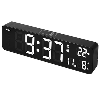 10-инчов led дигитален будилник с висока температура и дата, монтиран на стената или стационарни часовници за декориране на всекидневната в бял цвят