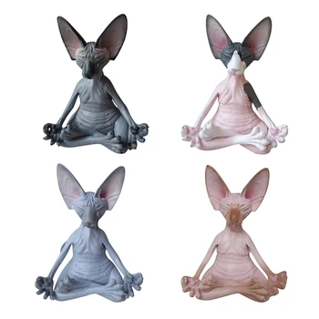 Комплект от 4 сбирка фигурки Cat Meditate, Миниатюрен декор ръчно изработени фигурки на животни, на играчки-модели на животни, фигури на играчки