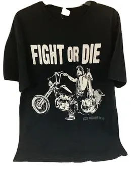Тениска Walking Dead Карл Моторист, сражайся или умри, черна тениска AMC с големи зомбита