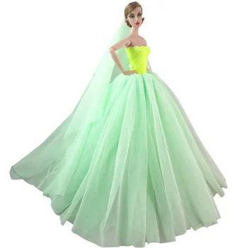 Официален NK, 1 бр. зелен калъф Drfess за модни дрехи кукли Барби, изцяло заобиколен от множество сватбени рокли принцеса с голям пола