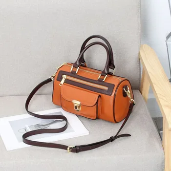 Дамска чанта-тоут от естествена кожа в стил мозайка, малка дамска чанта от телешка кожа на първия слой, дамски модни чанти за рамо или през рамо