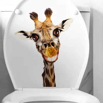Стикер тоалетна с анимационни жирафа, скъпа, Самозалепващи, за баня, спални, хол, декориране на дома, Стикери за стена