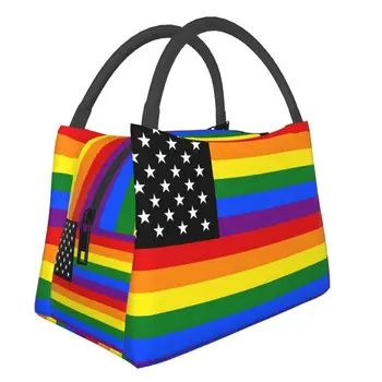 ЛГБТ Гей Гордост Дъгата Американски Флаг Изолирано Чанта за Обяд за Работа Офис за многократна употреба Топлинен Охладител Bento Box Дамски, Детски Чанти За хранене