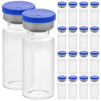20pcs Практични Стъклени контейнери за течни лекарства за инжектиране обем 10 мл Флакони, Прозрачно фолио, флакони с плоско дъно и капак