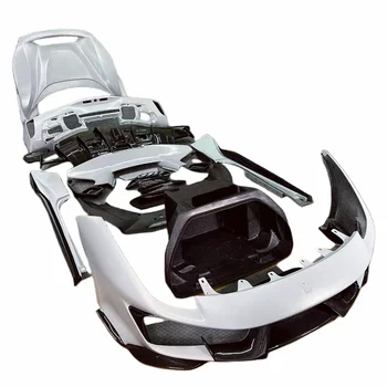 Полусухое карбоновое влакна в стила на Писта и странични прагове предна и задна броня, капак на багажника, за 15-18 Ferrari 488 GTB бодикит