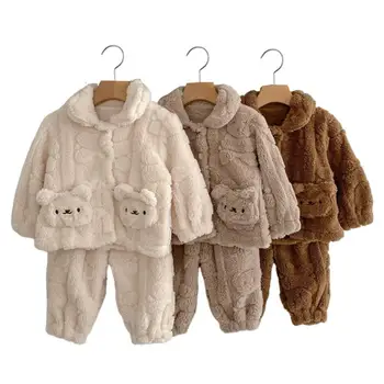 Есенно-зимния комплект детска пижама с мил плюшено мече, палта за момичета и момчета, панталони, 2 броя облекла за отдих, меки детски дрехи за деца, дрехи за бебета