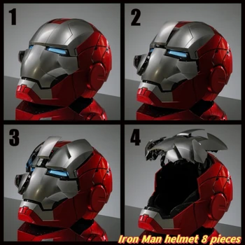 Нова каска Mk5 Iron Man, Marvel, китайско-английски светещ маска, гласово активиране, отваряне и затваряне от 8 теми, Събираме коледни подаръци