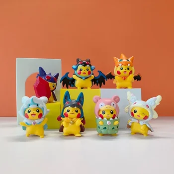 7шт Кола Украса Pokemon Фигурки Пикачу Cosplay Модел Аниме Периферни Устройства PVC Кукла Колекция от Играчки за Деца, Подарък за Рожден Ден