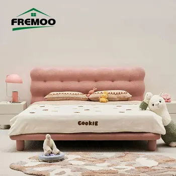 Модерна рамка с двойно легло King / Queen Size, Висококачествено розово тъканта, легло, Мебели за спални Домашна легло