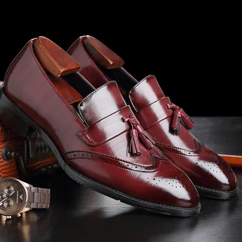 Мъжки кожени обувки на нисък ток с четки, бизнес модела обувки в стил Ретро, удобни и модерни, класически обувки-дерби Zapatillas Hombre