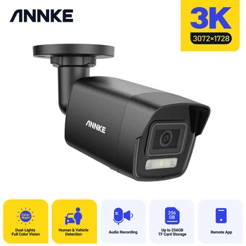 ANNKE 3K 5MP IR Външна Мрежова Камера за Сигурност PoE с Обектив 2,8 мм, Вграден Микрофон, Интелигентни IP Камери с двойно осветление H. 265 + Motion Detectiom