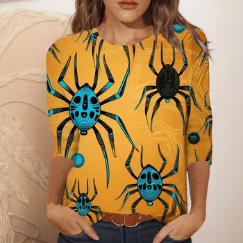 Жена случайни пуловер за Хелоуин, блузи с ръкави 3 От 4, риза с кръгло деколте и принтом, модни лека блуза, блузи