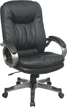 Регулируема Офис стол серия Executive от естествена кожа с Меки Подлакътници-панти, Черна с титанов щанга с покритие на Основата