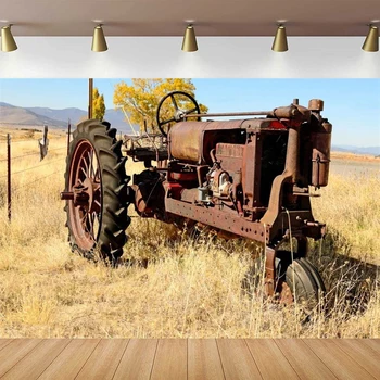 Фон за снимки на стария трактор Западна ферма Изъеденный ръжда Триколка Фон за снимки Детска фотобудка, за възрастни Студио за фотография