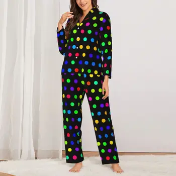 Сладки пижамные комплекти в дъгата грах, есенни цветни пижами, грах, съвременни модни дрехи за сън, за стая, 2 броя, свободна пижами голям размер