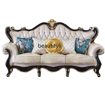 Комбинация от дивана в европейски стил за всекидневната, Луксозно дърворезба, на Първия слой телешка кожа, американски стил