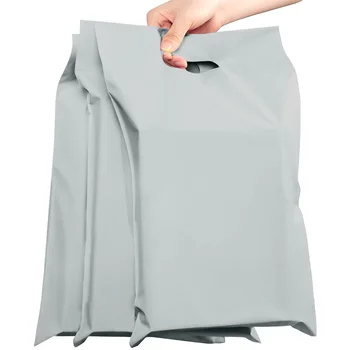 50 броя 3 размера сиви найлонови торбички за доставка, самоуплотняющаяся куриерска чанта с дръжка, за опаковане на дрехи, пакети за експресна бюлетини в пликове