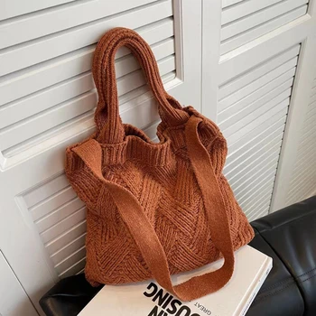 Вязаная чанта-тоут Женствена чанта през рамо Модни отворена чанта-тоут Дамски тканая чанта за пазаруване Женствена чанта през рамо
