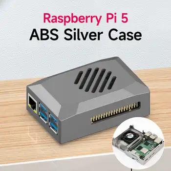 Корпус Raspberry Pi 5 от ABS-пластмаса, без сребро, вентилатор за охлаждане PWM, прахоустойчив и устойчив на удари, съвместим с официален радиатор