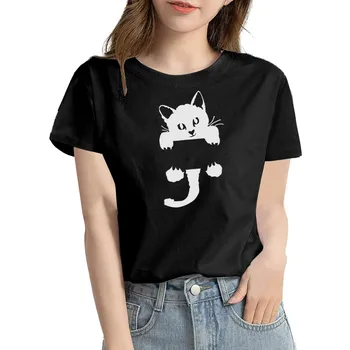 Тениска с животни, дамски Лятна тениска с принтом котка Kawai, мъжки и Женски ризи, блузи в стил хип-хоп, забавни, пуловери, тениски, дамски тениски