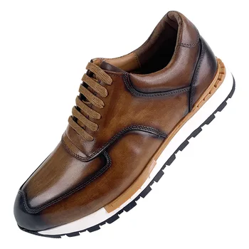 Благородна нова мъжки кожени обувки от телешка кожа за ежедневна почивка на открито, ръчно изработени обувки дантела, Обувки с голям размер А21