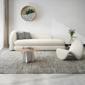 Ретро диван за почивка, Изчистен 3-местен Дизайнерски Необичаен диван, Канапе за четене от вълна от овце, мебели за всекидневна