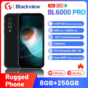 Смартфон Blackview BL6000 Pro 5G, 8 + GB 256 GB, 5280 ма, 48 MP, 6,36-инчов Мобилен телефон с IP68 водоустойчив NFC MTK 800