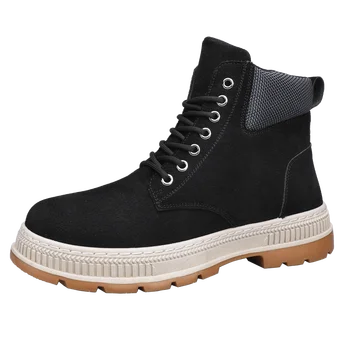 Мъжки ежедневни обувки кожени с високо берцем, Нов стил, в есенно-зимната работна обувки за улицата, износоустойчиви мъжки обувки с кръгло бомбе