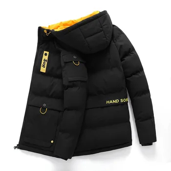 Зимни мъжки ежедневни яке с качулка на памучна подплата 8XL 7XL 6XL 5XL, нова мода ветрозащитная яке с много джобове на памучна подплата.