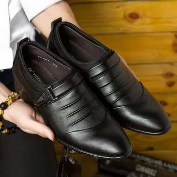 Класически мъжки модел обувки, черни кожени мъжки обувки с остри пръсти, бизнес и Ежедневни мъжки официални обувки за сватба