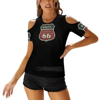 Route 66 Женска тениска С шнур На едно рамо, Секси тениска С изрезки, Тениски, Route 66, САЩ, Американските Байкерские мотоциклети