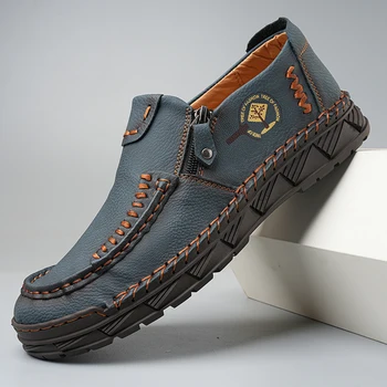 Ежедневни обувки от висококачествена естествена кожа за мъже, Лоферы ръчно изработени, улични маратонки на равна подметка, Мъжки работна обувки за шофиране.