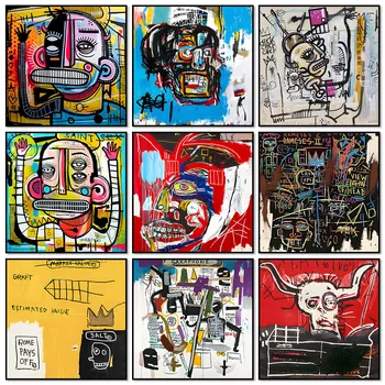 Улични Графити Абстрактен Стенен Художествен Плакат Basquiat Стенопис Модерен Начало Декор Платно Живопис Картини, Щампи Хол Краси