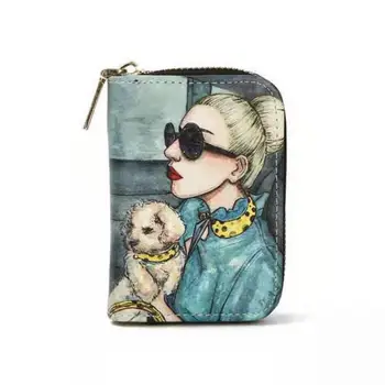 Жена портфейл-визитница от изкуствена кожа, дамски калъф за карти, модерна чанта с големи красиви герои, с нулева чантата, чантата с цип, портфейл за карти