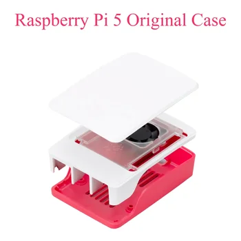 Официален калъф Raspberry Pi, червено-бяло защитен калъф от ABS-пластмаса с вентилатор на радиатора за Raspberry Pi 5