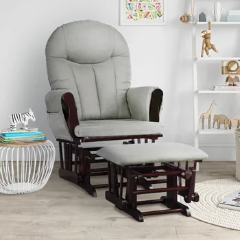 Стол-люлка Baby Relax Huntington Планер с място за съхранение на вещи и пуфиком, с покритие цвят на еспресо и сиви възглавници