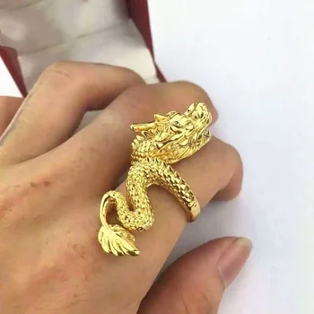 Луксозен пръстен с дракон за мъже Мотоциклетът парти Steampunk бъде позлатен пръстен Реколта Регулируеми Властен пръстен с Дракон Бижута