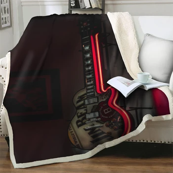 Спално бельо с 3D-принтом в стил ретро-китара, Меки, топли, удобни Плюшени наметала за легла, диван, лесно офис одеяла за пикник