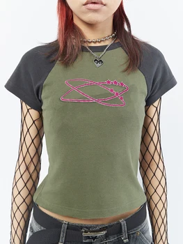 Camiseta vintage Y2K estética gótica пънк de manga corta против estampado gráfico de rock camiseta corta delgada de algodón