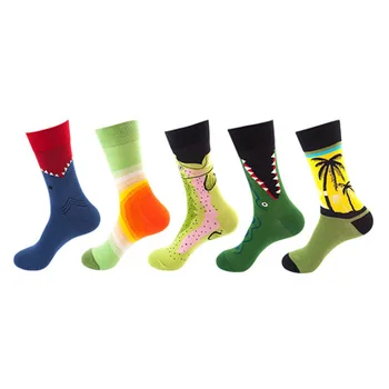1 Чифт Модни Чорапи в стил Хип-Хоп от Чесаного Памук, за Мъже и Жени, Цветни Чорапи Happy Socks с Анимационни Любимци Шарени, Забавни Чорапи