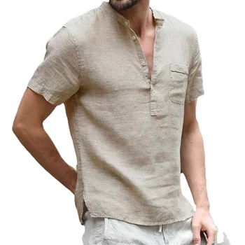 Лятна нова мъжка тениска с къси ръкави от памук и лен, ежедневни мъжки t-shirt с led подсветка, мъжки дишаща риза S-3XL