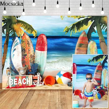 Фонове за летен плаж, украса за дъски за сърф, Детски празничната торта, подпори за фотосесия на фона на студийната кабина