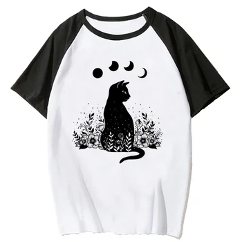 Топ с принтом смешно котка, женска тениска harajuku комикси манга, дамски градинска дрехи, забавно облекло от аниме