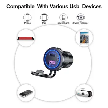 Зарядно устройство USB Type C/QC 3.0 конектор-превключвател Адаптер за контакта Водоустойчив за кола 12 В 24 В Камион, Лодка RV Мотоциклет