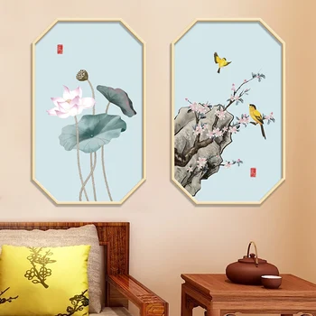 Стикер на стената в китайски стил с изображение на цветя и птици, Начало декор, Спалня, Хол, Фон Стикер на стената, Естетическо оформление на стаята