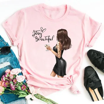 Новата пролетно Дамско тениска, Дамска тениска с къс ръкав и модерен дизайн, Всекидневни топ тениска Stay Beautiful Fashion Girl с 3D принтом